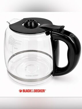 Black & Decker 12 Cup Replacement Coffee Carafe Glass Pot Black Lid OEM